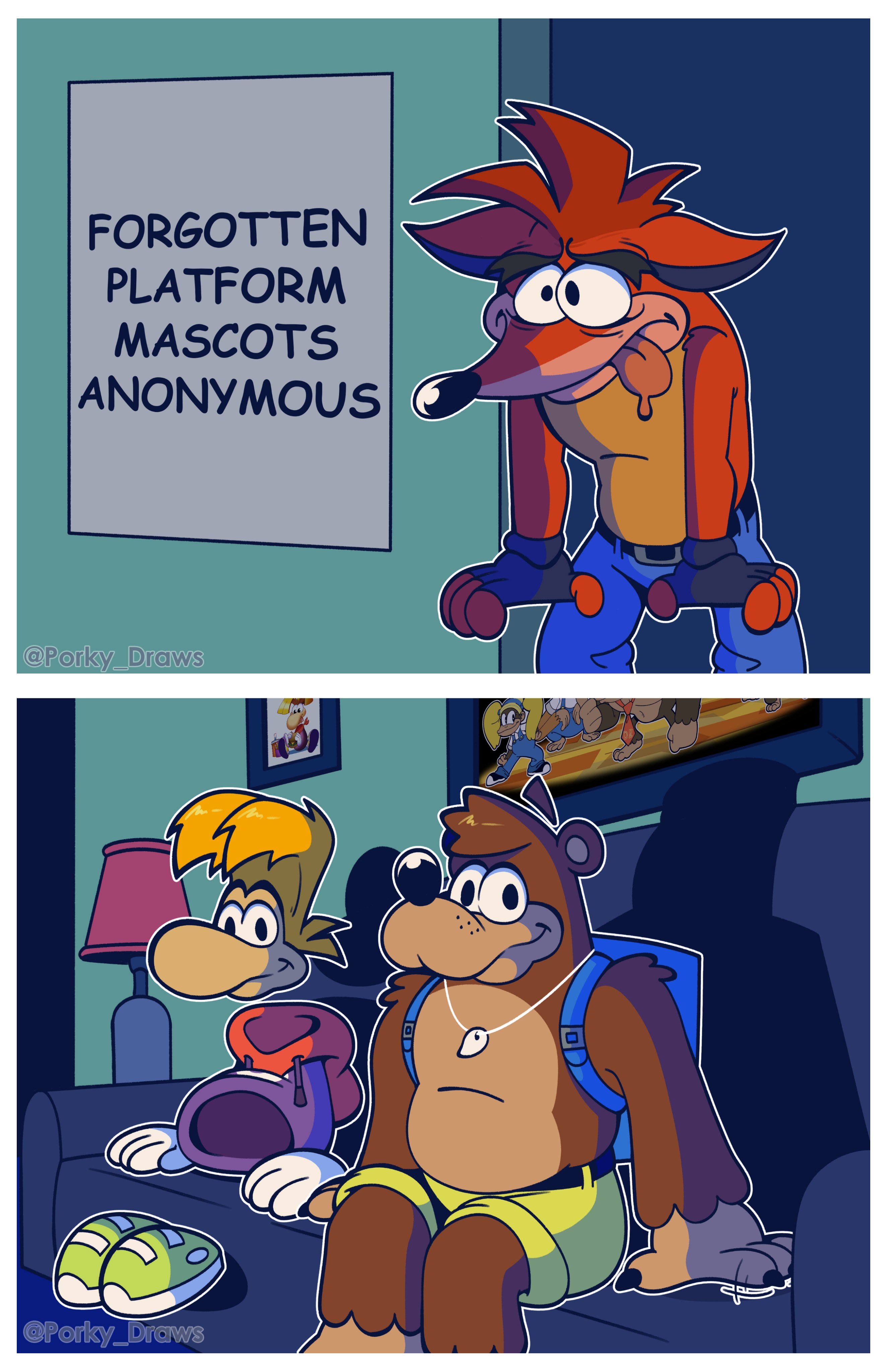 FORGOTTEN PLATFORM MASCOTS ANONYMOUS @Porky Draws @Porky_Draws