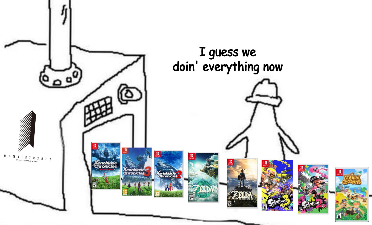 MONOLITH SOFT Manolithsoftware inc Xenoblade Chronicles I guess we doin' everything now ab G- a Xenoblade Chronicles Xenoblade Chronicles ab ELDA ELDA BREATH WILD Splato Splatoon Animal Crossing