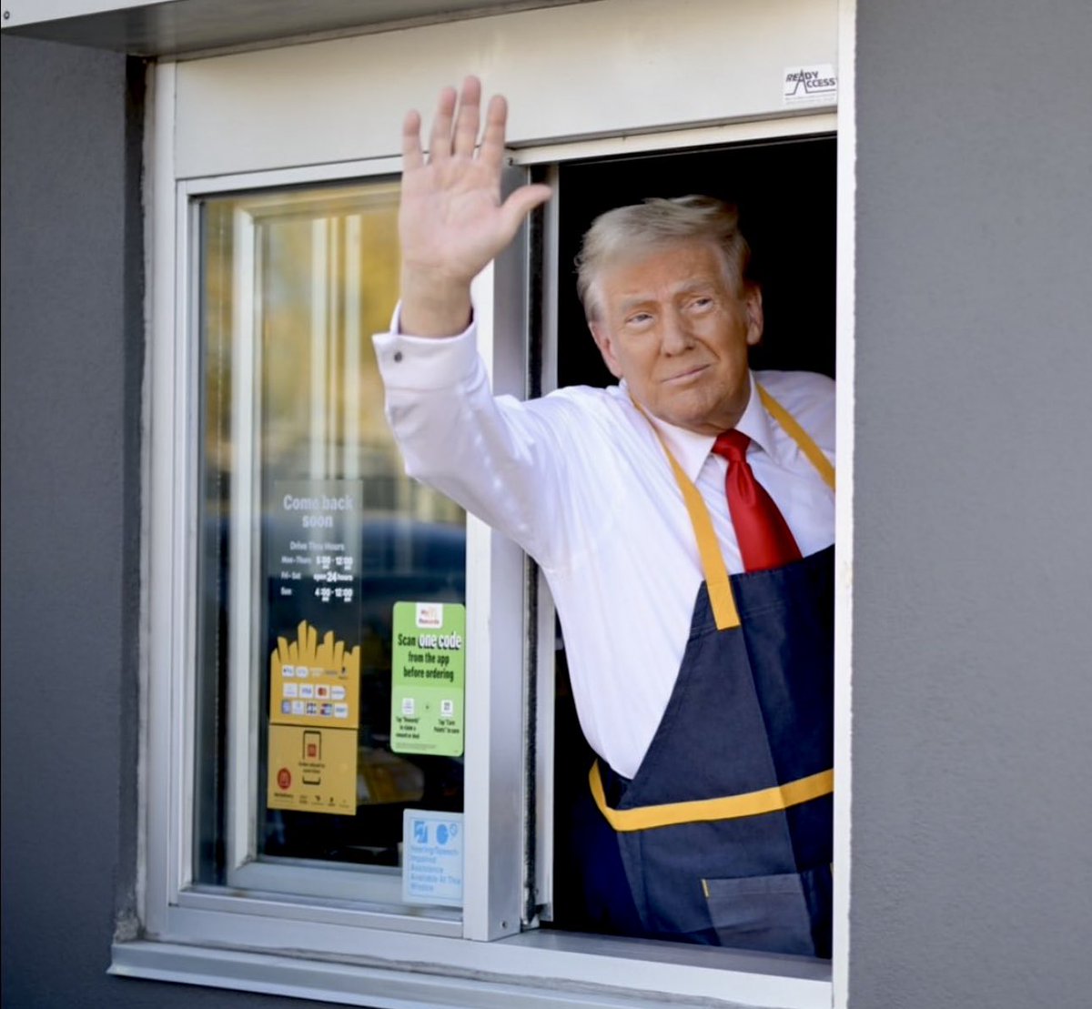 A photo of former U.S. President "Donald Trump":https://knowyourmeme.com/memes/people/donald-trump waving from a McDonald's drive-thru. The photo of Trump working at McDonald's became a popular "reaction image":https://knowyourmeme.com/memes/reaction-images, "exploitable":https://knowyourmeme.com/memes/exploitables and "image macro":https://knowyourmeme.com/memes/image-macros in the following weeks. Many of the memes referenced the "catchphrase":https://knowyourmeme.com/memes/cultures/catchphrases "Just Put the Fries in the Bag":https://knowyourmeme.com/memes/just-put-my-fries-in-the-bag-bro. 