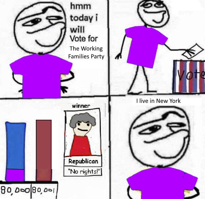 Hmm Today I Will Vote for a Third Party meme where the guy votes for the Working Families Party