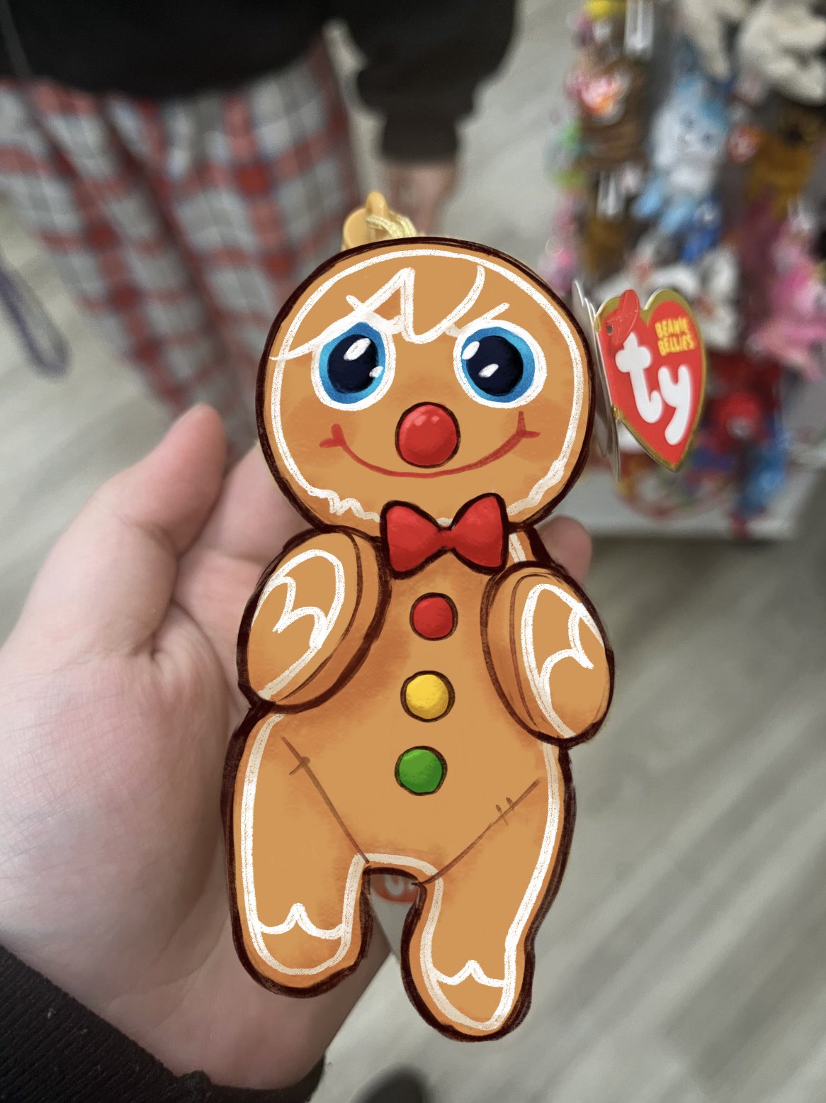 "Fan art":https://knowyourmeme.com/memes/cultures/fan-art of the Gingerbread Man Ty Beanie Baby, akin to the original viral "tweet":https://knowyourmeme.com/memes/sites/twitter-x that made the stuffed animal go viral in December 2024.