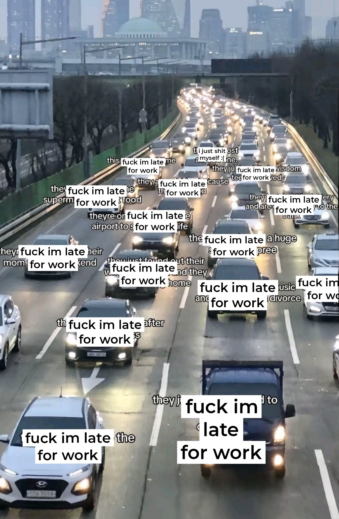 A recaptioned parody version of Real People in Other Cars image