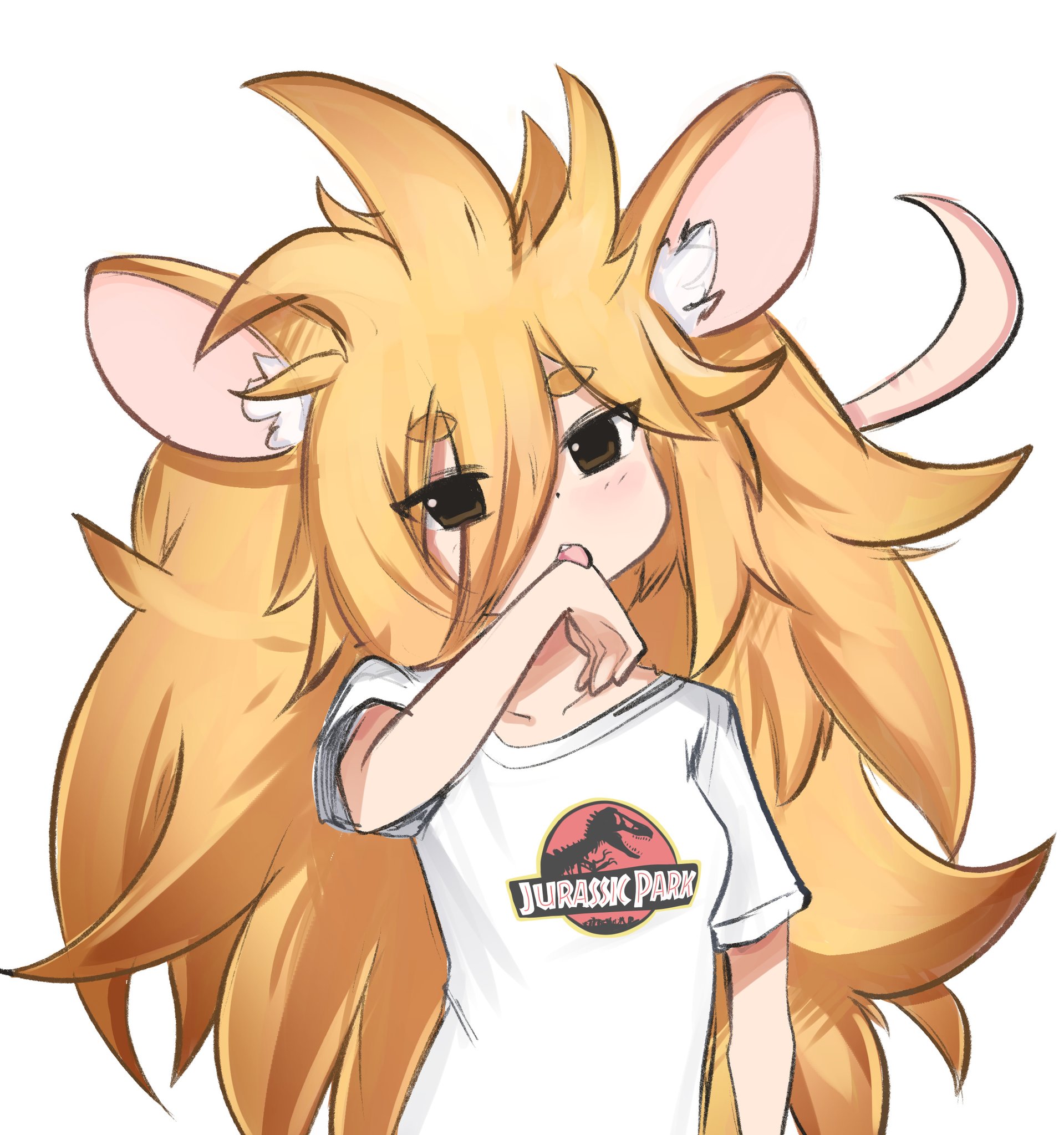 Fan art inspired by "woolly mice" created by Texas-based biotech company "Colossal Biosciences." The company claims to use CRISPR genetic modification technology in an effort to "de-extinct" animals like the dodo, the Tasmanian tiger, and the woolly mammoth.