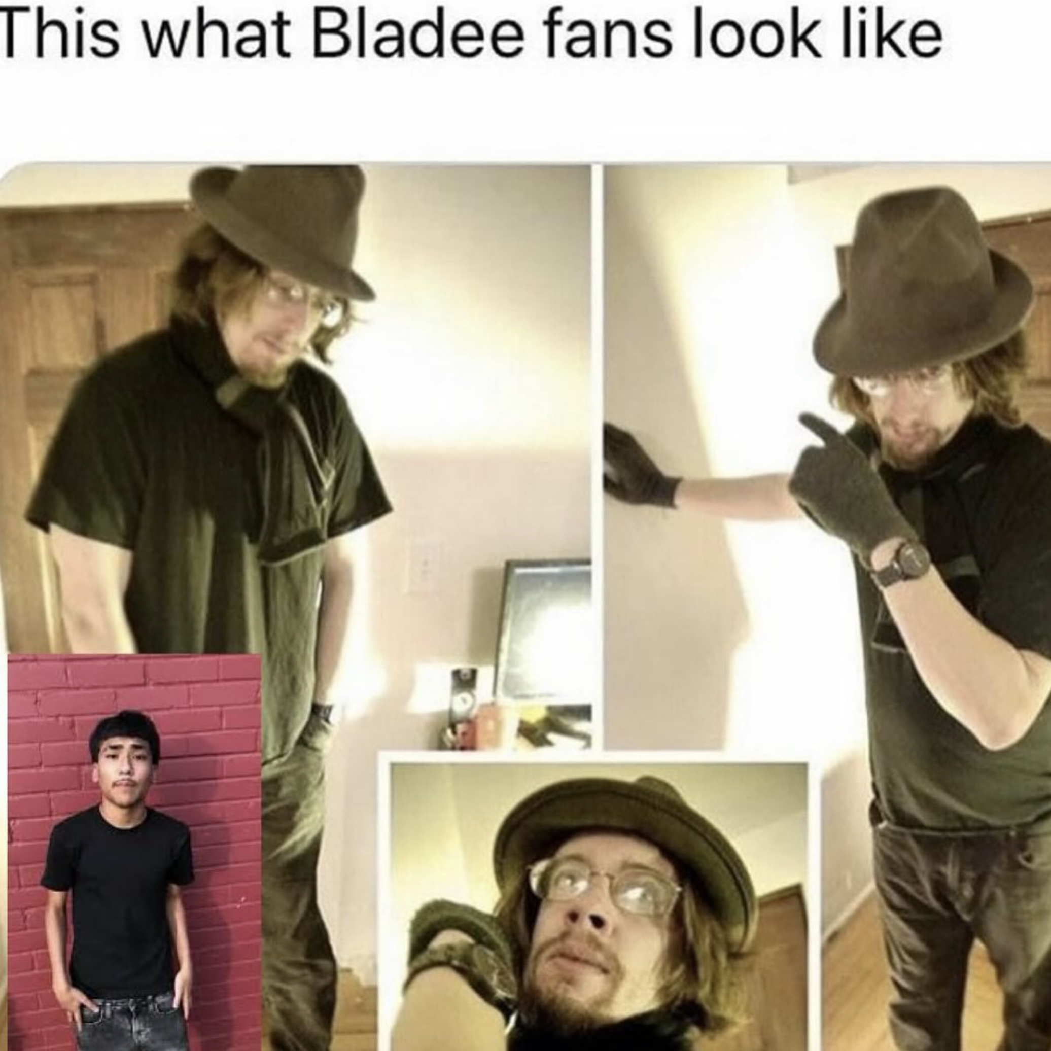 A "meme":https://knowyourmeme.com/memes/memes using the photo of Latino "Edgar":https://knowyourmeme.com/memes/edgar-edgar-haircut "influencer":https://knowyourmeme.com/memes/social-media-influencer and "TikToker":https://knowyourmeme.com/memes/sites/tiktok Lil G standing in front of a red brick wall.