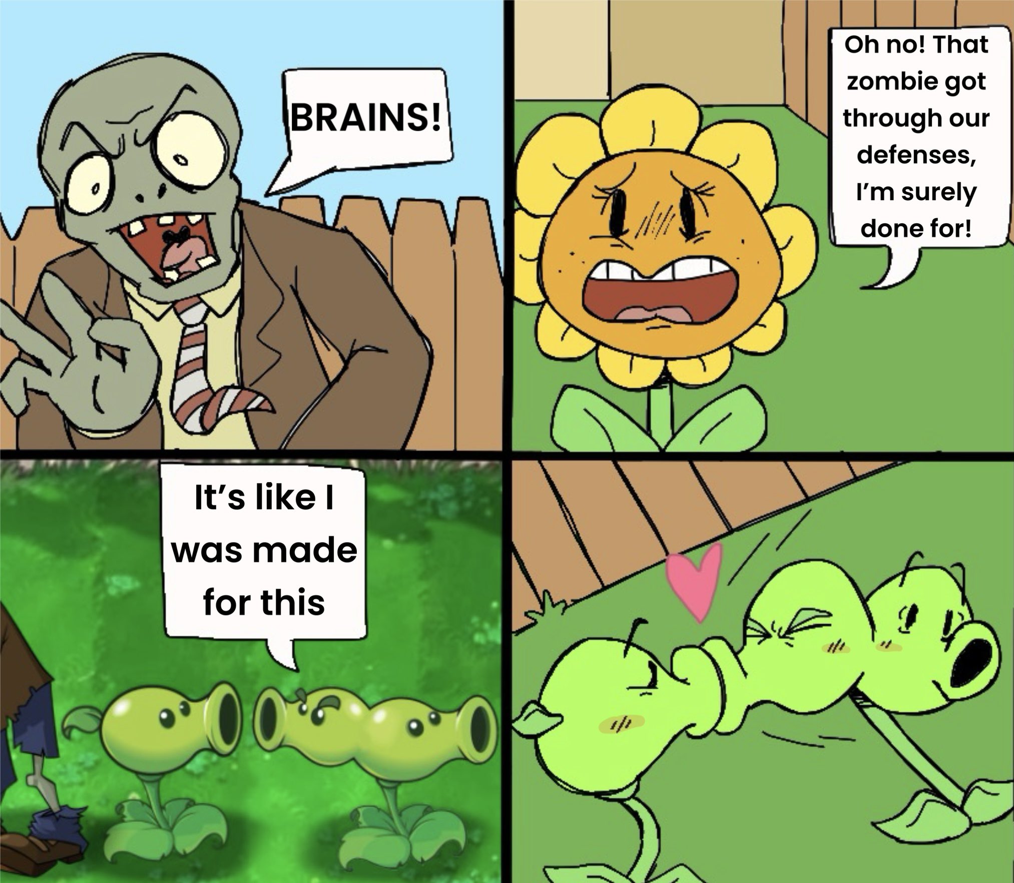 BRAINS! Oh no! That zombie got through our defenses, I'm surely done for! It's like I was made for this 00