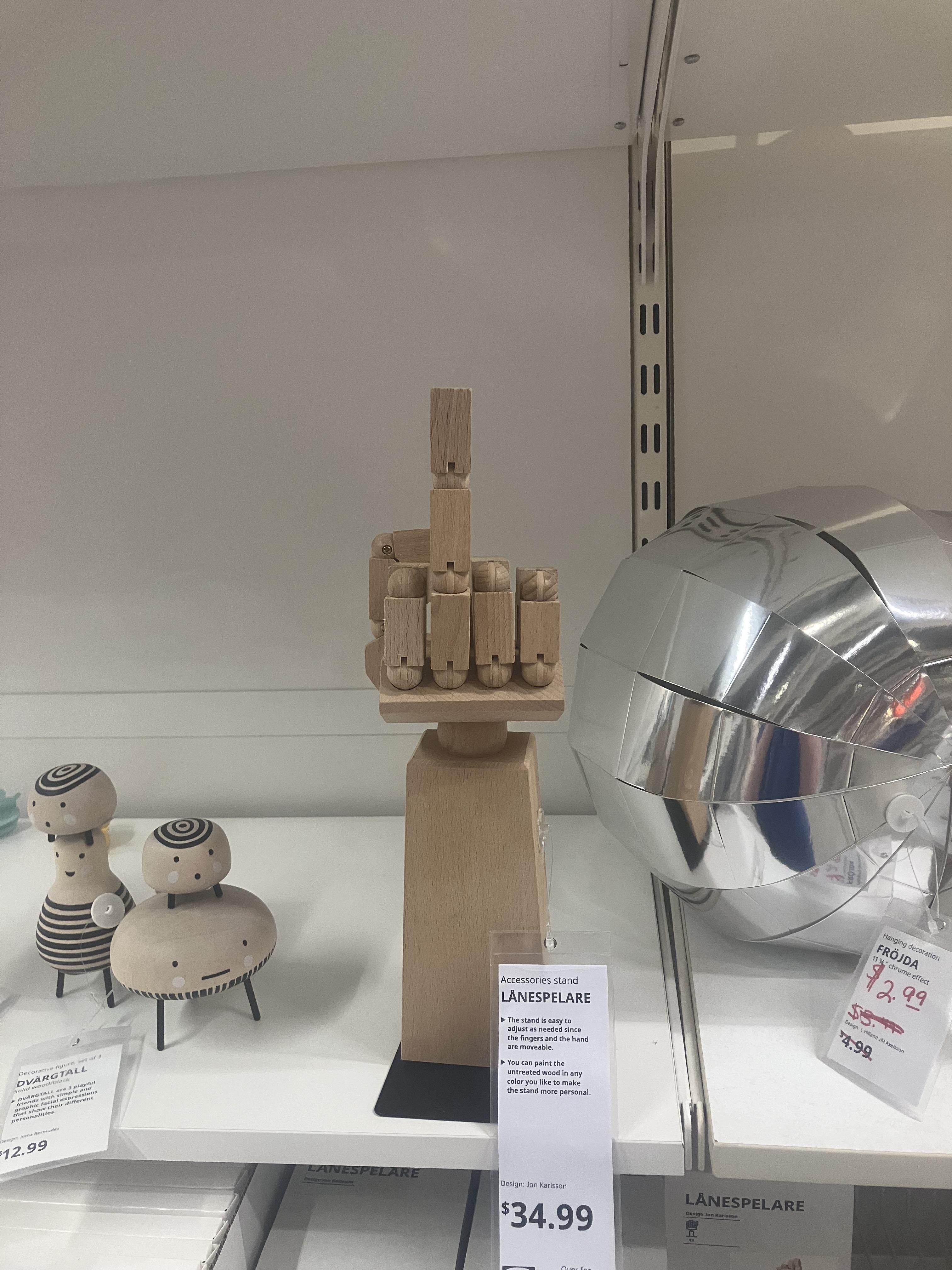 Decorative figure, set of 3 DVÄRGTALL Solid wood/black DVARGTALL are 3 playful friends with simple and graphic facial expressions that show their different personalities. Design: Inma Bermudez $12.99 = = = = Accessories stand LÅNESPELARE The stand is easy to adjust as needed since the fingers and the hand are moveable. ►You can paint the untreated wood in any color you like to make the stand more personal. LANESPELARE Design om Sadecon Design: Jon Karlsson $34.99 Over for LÅNESPELARE Design Jon Karlsson Hanging decoration FRÖJDA 11% chrome effect $2.99 $3. Design L Hilland /M Axelsson $4.99