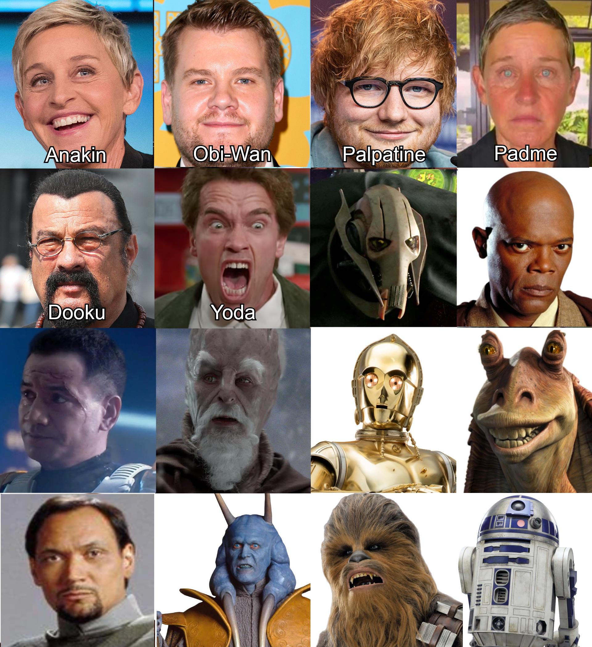 Anakin Obi-Wan Palpatine Padme Dooku Yoda 3 3 3 3 3 3