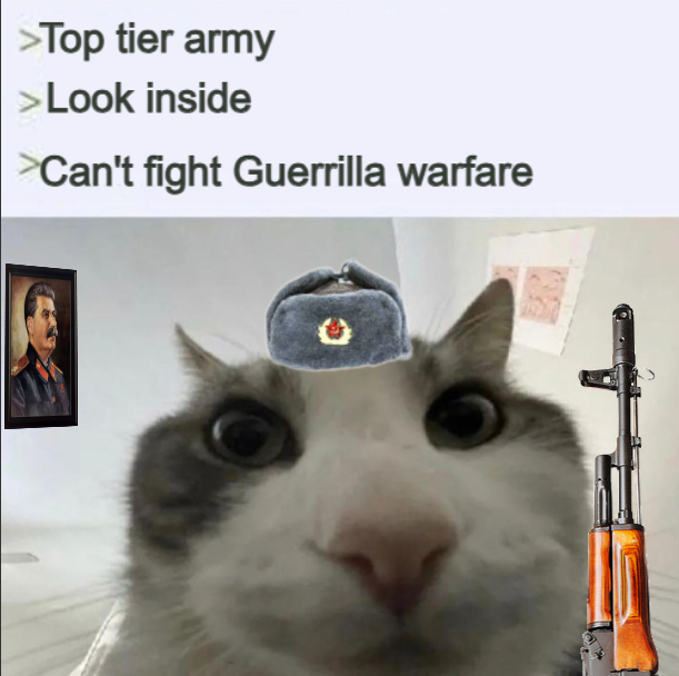 >Top tier army >Look inside >Can't fight Guerrilla warfare