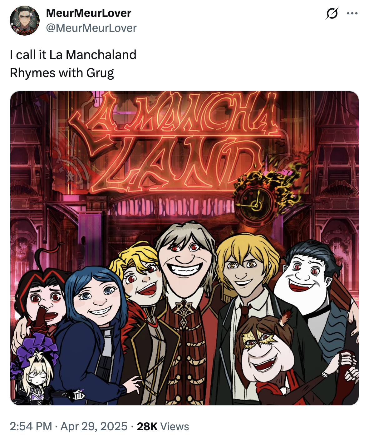 MeurMeurLover @MeurMeurLover I call it La Manchaland Rhymes with Grug AMMCHA 2:54 PM Apr 29, 2025 28K Views ...