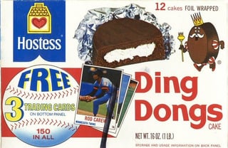 Hostess FREE 3 TRADING CARDS ON BOTTOM PANEL 150 IN ALL ROD CARE 12 cakes FOIL WRAPPED Ding Dongs NET WT. 160. (1LB)