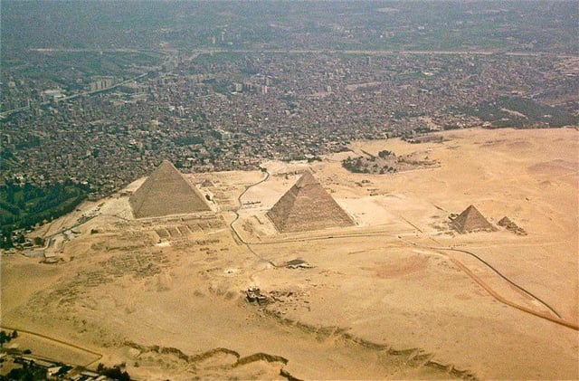 The pyramids next to the city of Giza