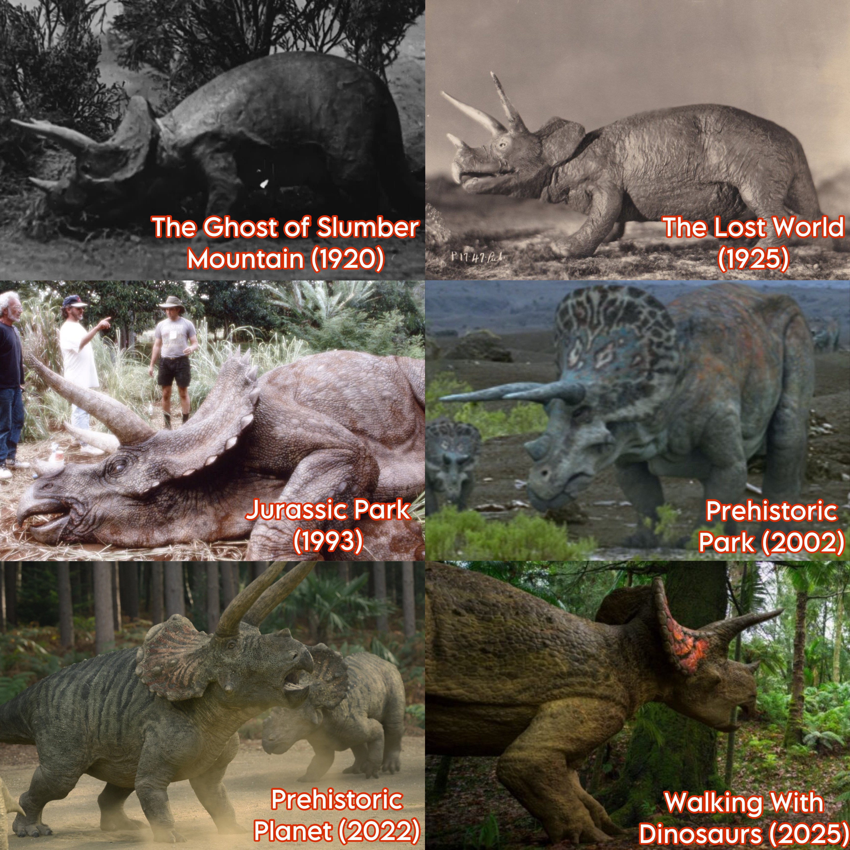 The Ghost of Slumber Mountain (1920) P17:47 Pick The Lost World (1925) Jurassic Park (1993) Prehistoric Park (2002) Prehistoric Planet (2022) Walking With Dinosaurs (2025)