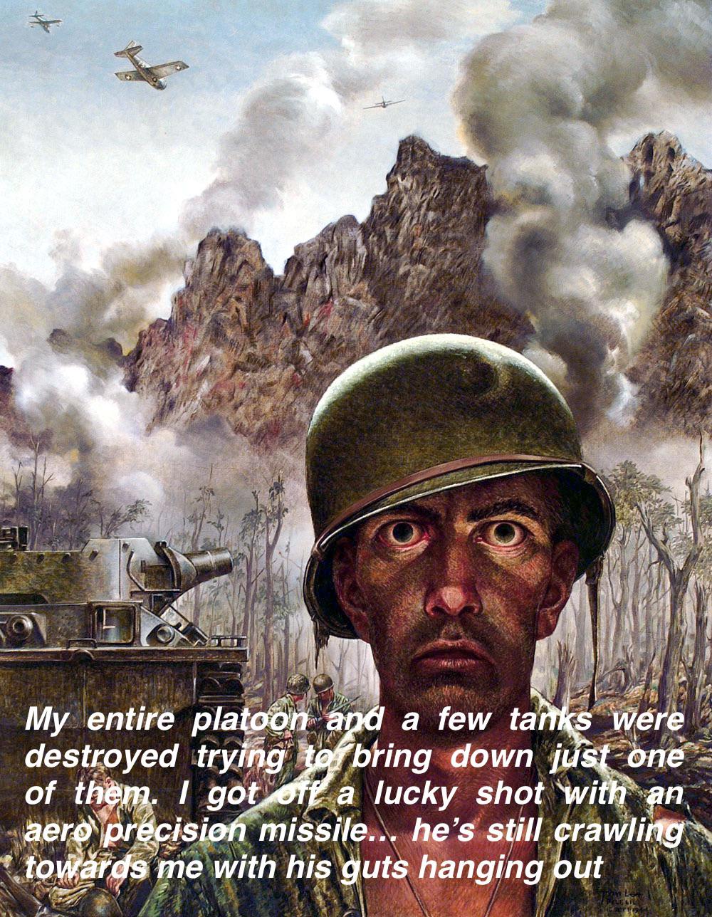 My entire platoon and a few tanks were destroyed trying to bring down just one of them. I got off a lucky shot with an aero precision missile... he's still crawling towards me with his guts hanging out