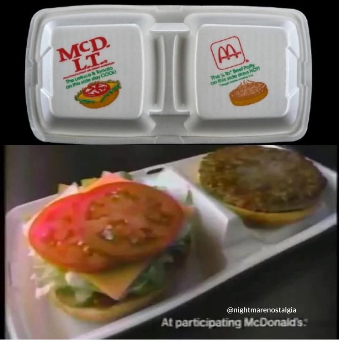MCD. LT. The Lettuce & Tomato on this side stay COOL AA The To Beef Patty on this side stays HOT! @nightmarenostalgia At participating McDonald's: