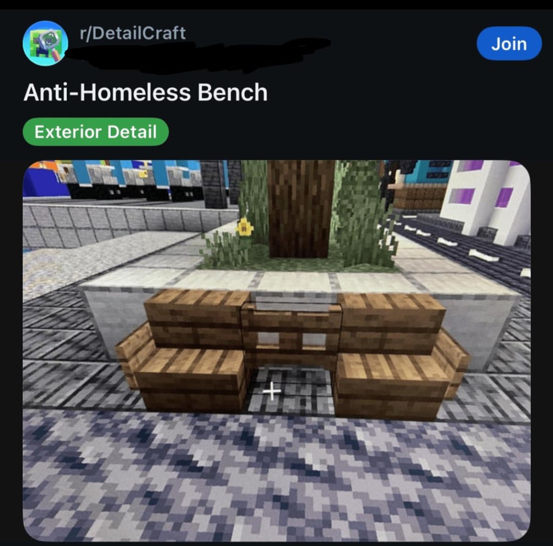 r/DetailCraft Anti-Homeless Bench Exterior Detail Join