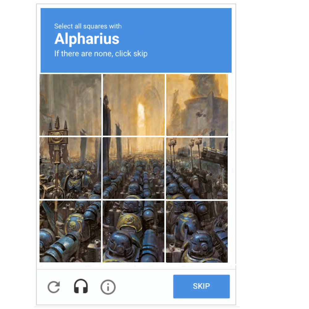 Select all squares with Alpharius If there are none, click skip SKIP