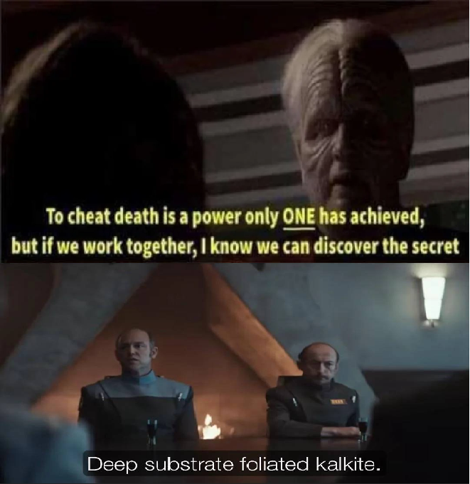 To cheat death is a power only ONE has achieved, but if we work together, I know we can discover the secret Deep substrate foliated kalkite.