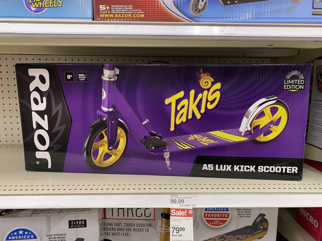 . WHEELS DECORATIONS MAY VARY NO ASSEMBLY REQUIRED MAX RIDER WEIGHT 143 LB 045 KG ages SPECIFICATIONS SUBJECT TO CHANGE www.RAZOR.COM Razor 220. 8+ WEIGHT LIMIT 99 Takis LIMITED EDITION LIGHTWEIGHT DECK WITH RINGERWHIPS EDGES FOR EASY GRAB HIGH STRENGTH NYLON BRAKE QUICK STOPS 7+YRS UP TO 220 lbs TANGG S ONE FAST, TOUGH SCOOTER, RIDERS WHO ARE READY TO THE NEXT LEVEL. RYDOM HOVERGAN 99.99 Sale! LED L ON 7999 Save $20 AMERICA'S A5 LUX KICK SCOOTER AMERICA'S FAVORITE SCOOTER HIGH STRENGTH NYLON BRAKE QUICK STOPS QUIET RIDE MICRO PLUSLED