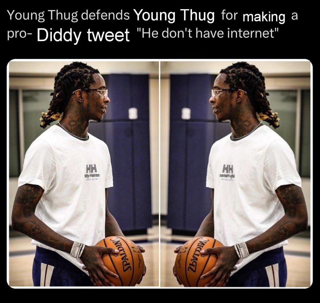 SPALDIN Young Thug defends Young Thug for making a pro- Diddy tweet "He don't have internet" HH ely-Hansn HH nansH Бугом