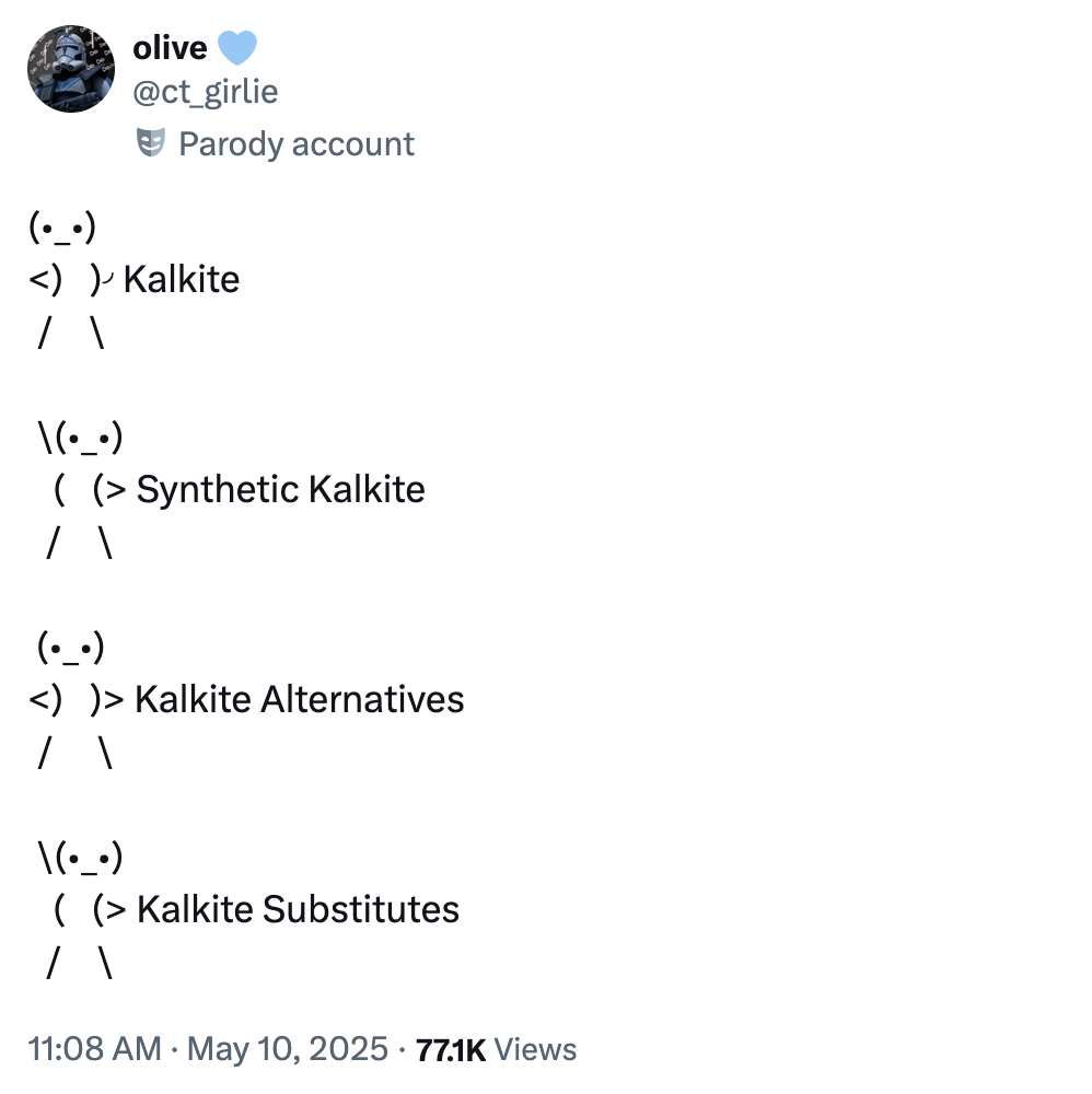 Tweet about kalkite inspired by the second season of the Disney+ _Star Wars_ show _Andor_.