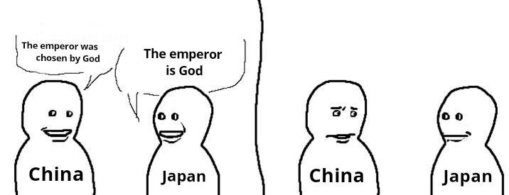 The emperor was chosen by God The emperor is God 8'5 China Japan China Japan