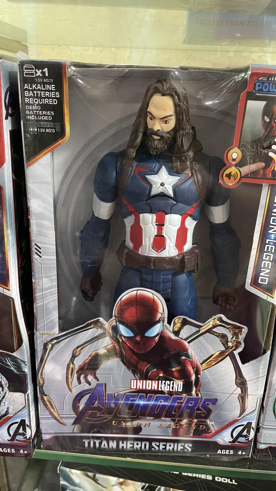 Ex1 1.5V AG13 ALKALINE BATTERIES REQUIRED DEMO BATTERIES INCLUDED POWERED BY 1.5V AG13 COLLECT THEM ALLA UNION LEGEND Zill POW A AGES 4+ UNION LEGEND TITAN HERO SERIES UN LEGEND A AGES 4+ CHIES DOLL