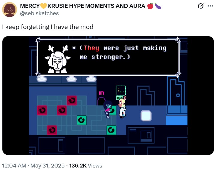 MERCY KRUSIE HYPE MOMENTS AND AURA @seb_sketches I keep forgetting I have the mod * (They were just making me stronger. ) 5 。 G • 12:04 AM May 31, 2025 136.2K Views . o ...