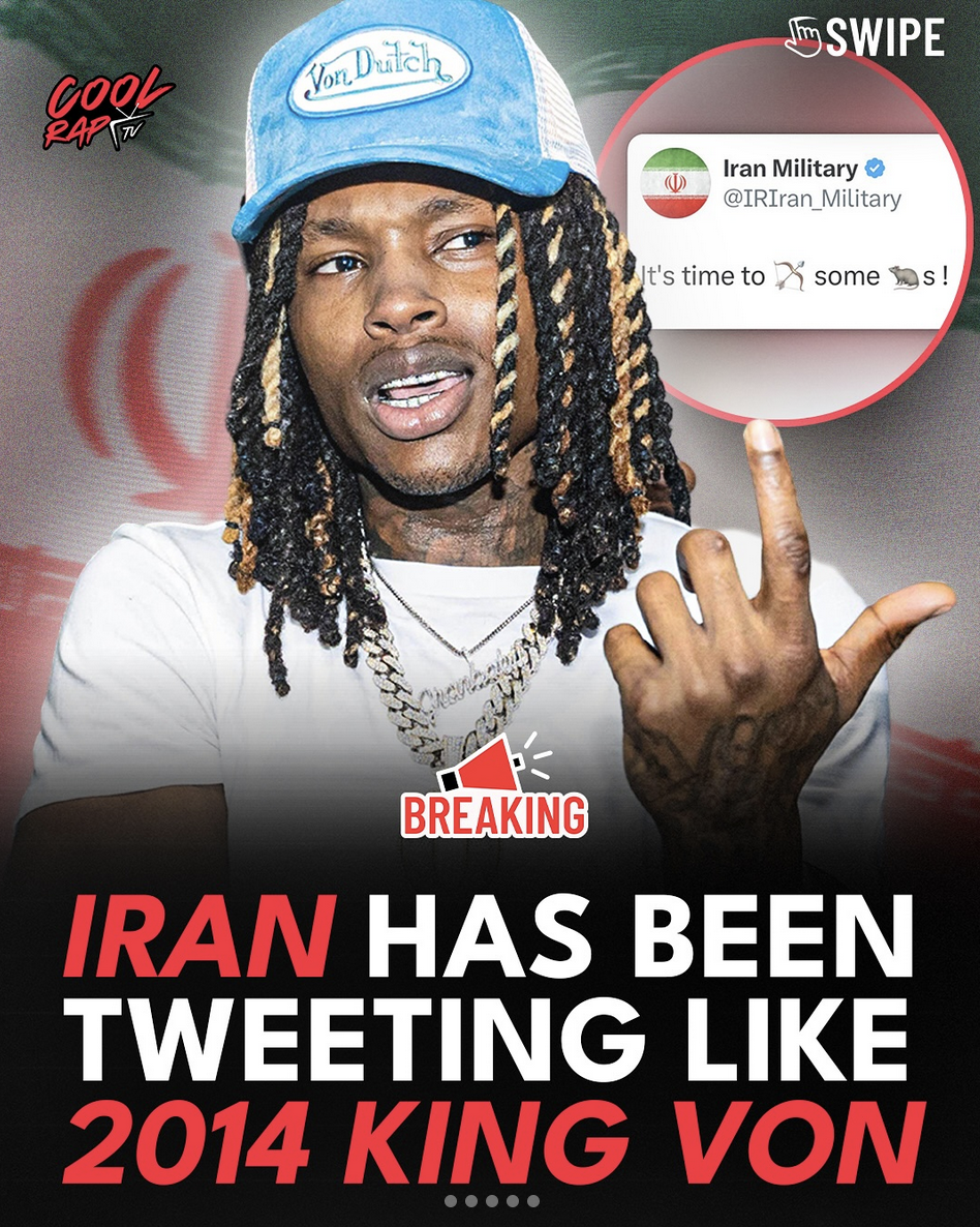 Several internet users began to post about "Iran Posting Like 2014 King Von," including the Instagram page @coolrap.tv, who posted a slideshow likening the Chicago drill rapper to the unofficial tweets from a commentary X account. 