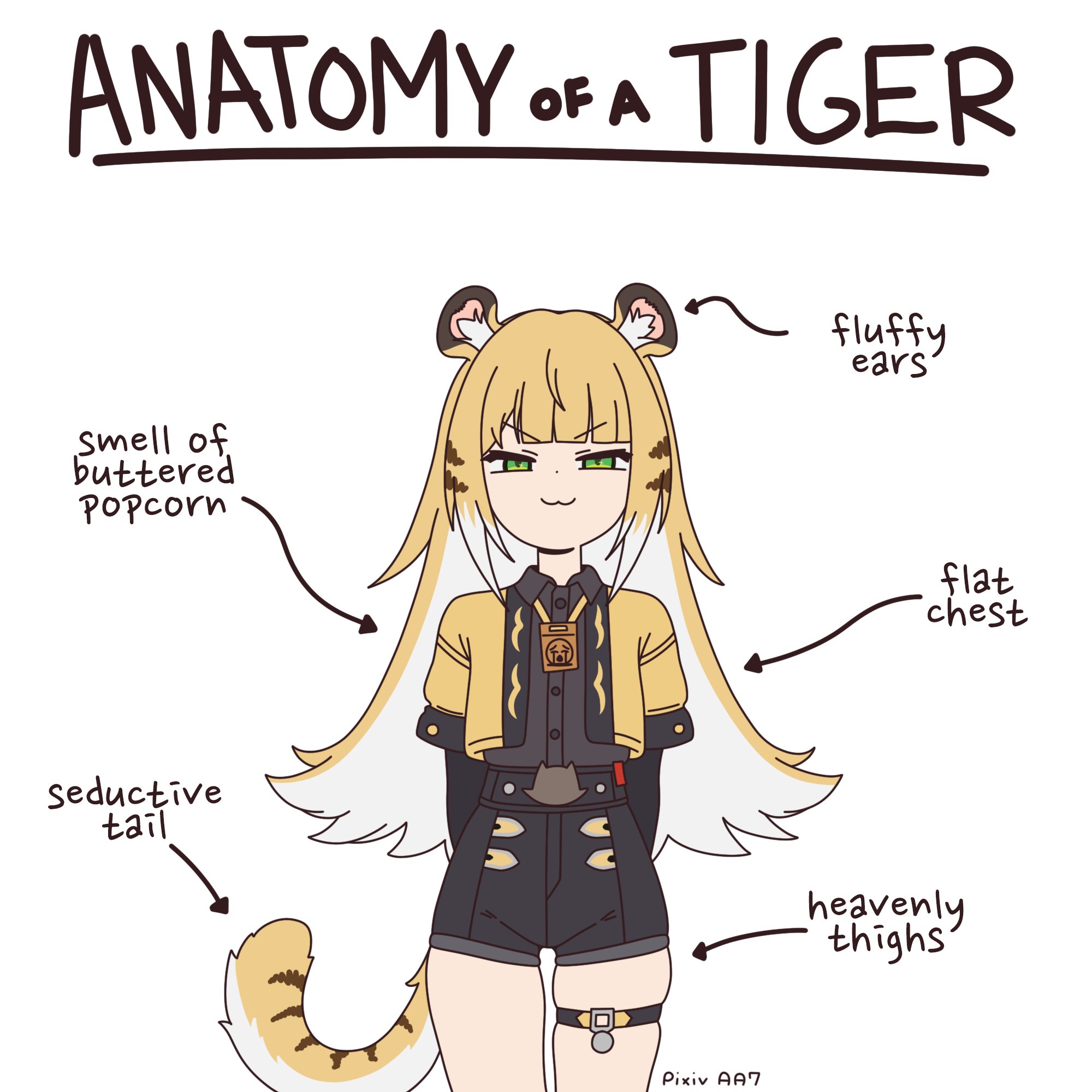 ANATOMY OF A TIGER Smell of buttered Popcorn seductive tail Pixiv AA7 fluffy ears' flat chest heavenly thighs