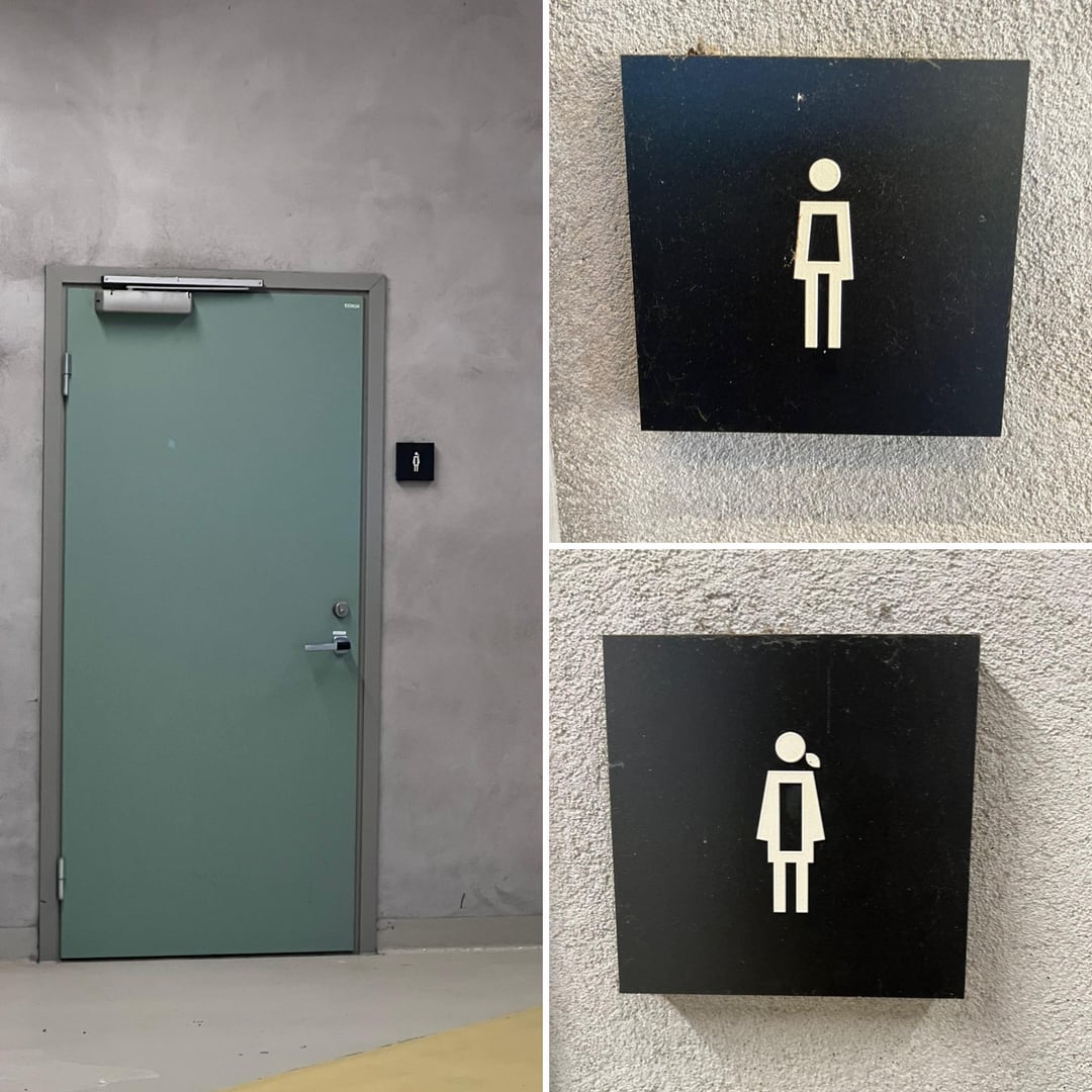 Washroom signs with minimal differentiation