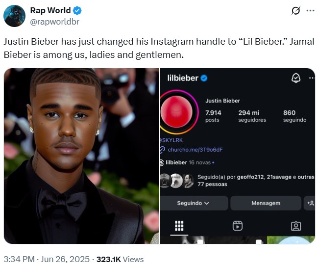 A meme about Justin Bieber's name change to Lilbieber. The meme depicts Bieber as a Black man.