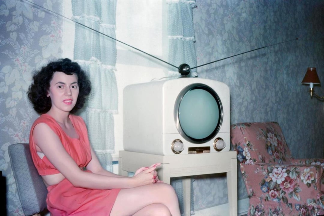 A woman and her new TV, 1948