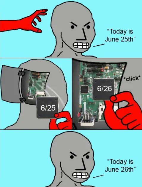 "Today is June 25th" 6/25 6/26 *click* "Today is June 26th"