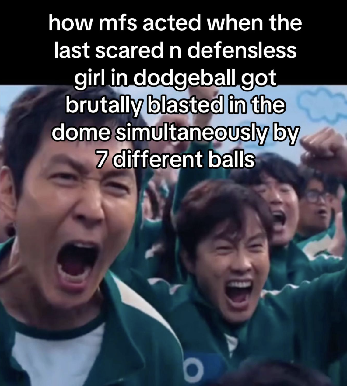 A "meme":https://knowyourmeme.com/memes/memes from "TikTok":https://knowyourmeme.com/memes/sites/tiktok using the celebration scene in "_Squid Game_":https://knowyourmeme.com/memes/subcultures/squid-game season 2, when "Seong Gi-hun":https://knowyourmeme.com/memes/seong-gi-huns-id-photo (Player 456) is cheering and celebrating with other players.