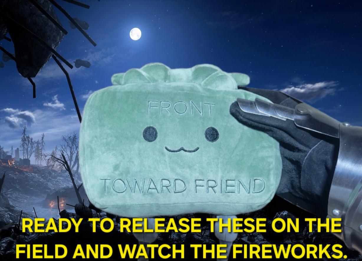 FRONT TOWARD FRIEND READY TO RELEASE THESE ON THE FIELD AND WATCH THE FIREWORKS.