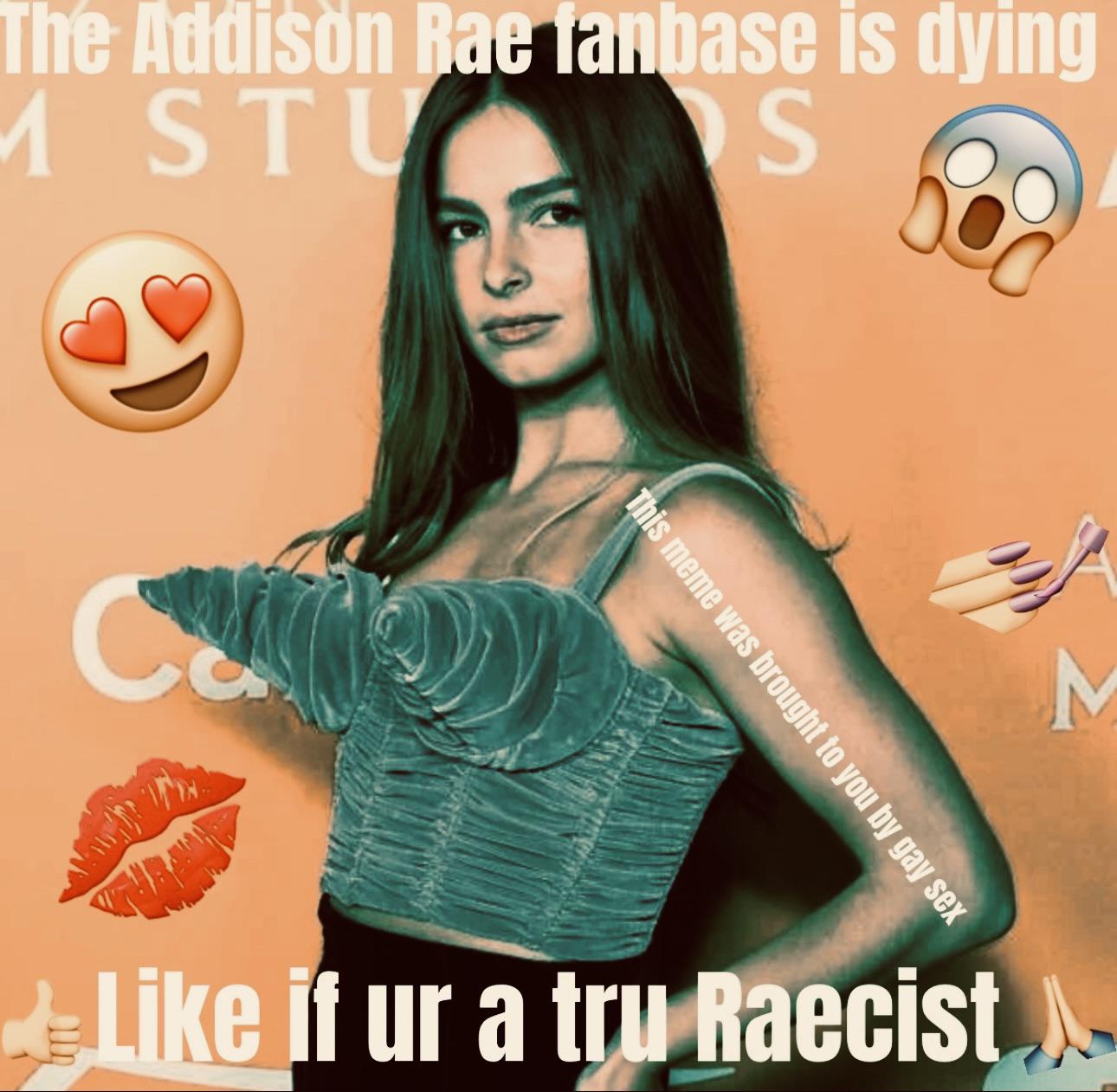 The Addison Rae fanbase is dying M STUS This meme was brought to you by gay sex M Like if ur a tru Raecist