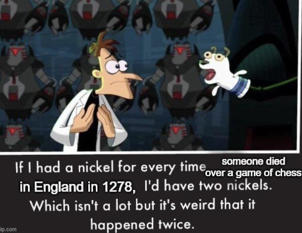 EVE ip.com someone died If I had a nickel for every time over a game of chess in England in 1278, I'd have two nickels. Which isn't a lot but it's weird that it happened twice.