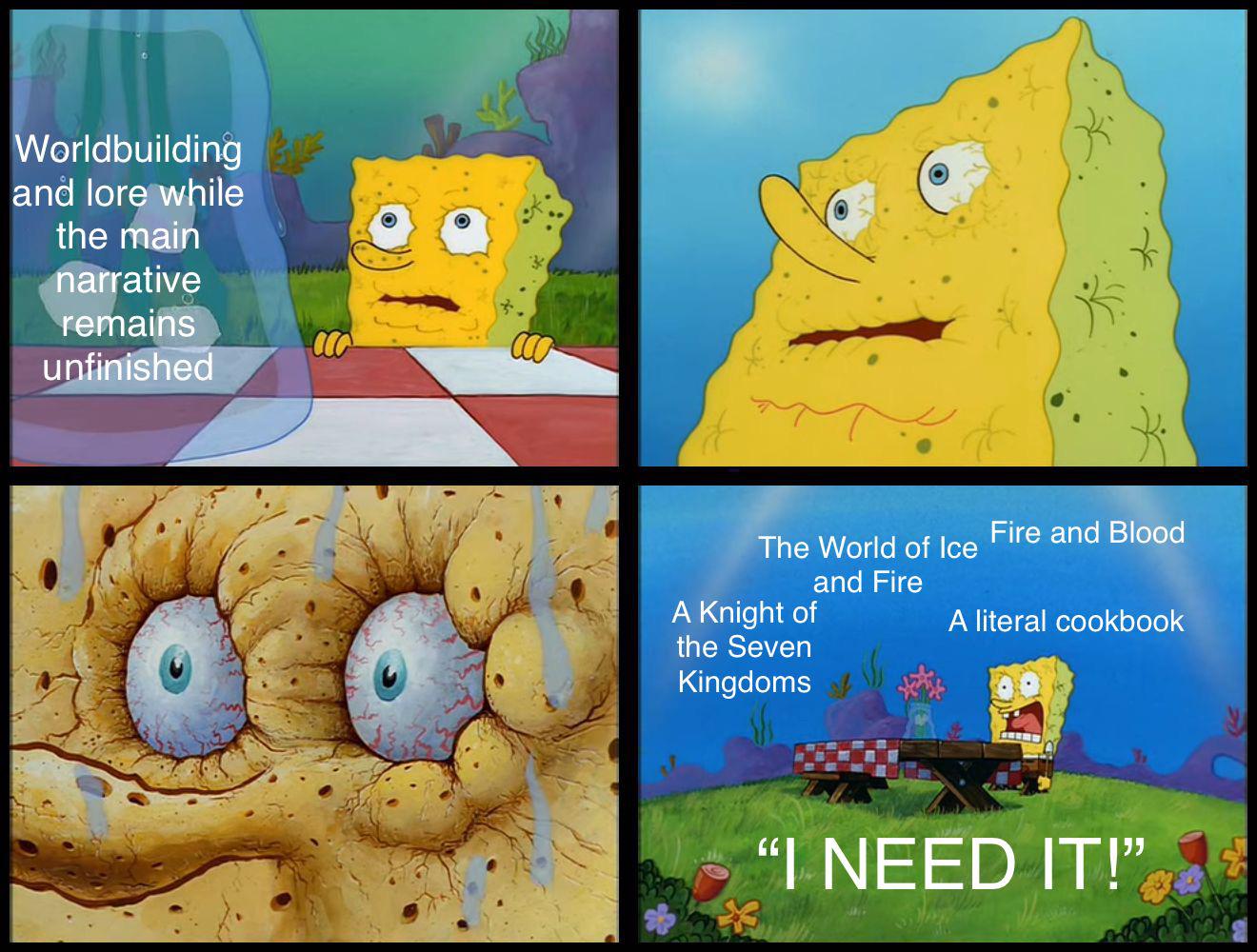 Worldbuilding and lore while the main narrative remains unfinished The World of Ice A Knight of the Seven Kingdoms and Fire Fire and Blood A literal cookbook "I NEED IT!"