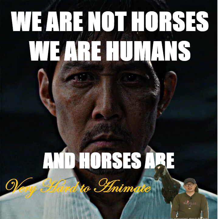 WE ARE NOT HORSES WE ARE HUMANS AND HORSES ARE Vy Hand No Animate is worried about the hard