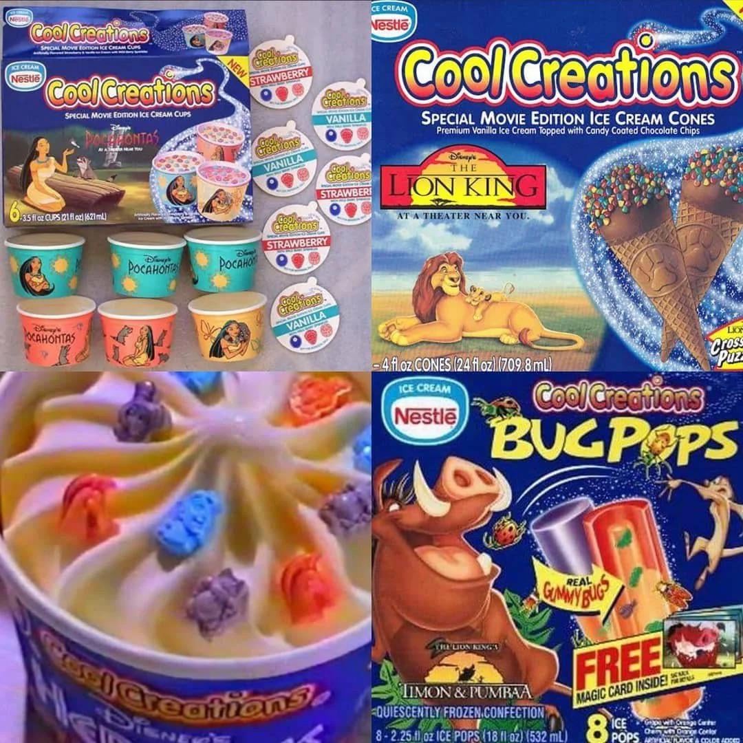 Nesta Cool Creations ICE CREAM Nestle SPECIAL MOVIE EDMON ICE CREAM CUPS Cool Creations SPECIAL MOVIE EDITION ICE CREAM CUPS POHONTAS 3.5 fl oz CUPS (21 fl oz) (621mL) NEW STRAWBERRY Cook rections VANILLA CDON Creations VANILLA Cook Creations STRAWBER Cen Cook Creations STRAWBERRY POCAHONTA POCAHO CE CREAM Nestle Cool Creations SPECIAL MOVIE EDITION ICE CREAM CONES Premium Vanilla Ice Cream Topped with Candy Coated Chocolate Chips Dienspie THE LION KING AT A THEATER NEAR YOU. OCAHONTAS Creations VANILLA -4 fl oz CONES (24 fl oz) (709.8 mL) ICE CREAM Nestle Cool Creations Cross Puz BUG POPS Pasi Creations. THE LION KINGA LIMON & PUMBAA QUIESCENTLY FROZEN.CONFECTION REAL GUMMYBUGS FREE MAGIC CARD INSIDE! PIRICALS 8-2.25 #1) oz ICE POPS (18 || 02) (532 mL) 8 POPS C ICE Call Cage Dan with Orange Conlor