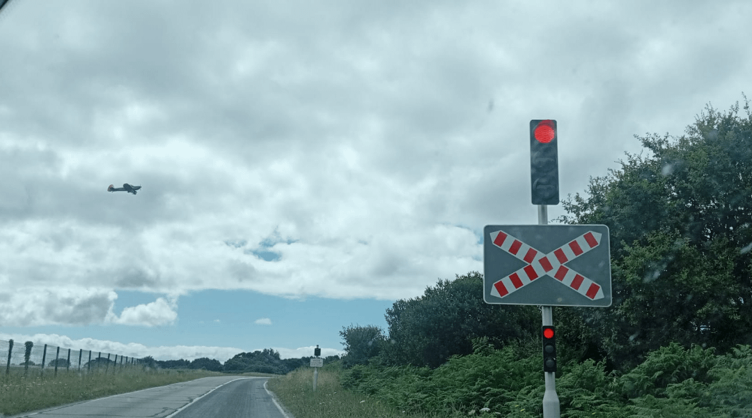 I had to stop at a red light because a plane was landing