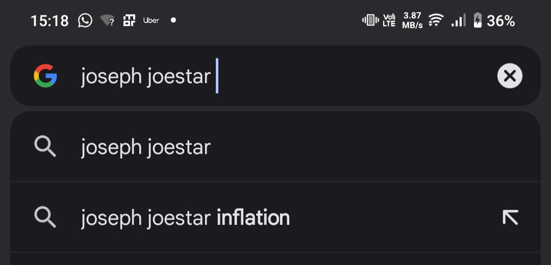 15:18 原品 Uber G joseph joestar Q joseph joestar Q joseph joestar inflation Vol 3.87 LTE MB/s ล 7 36% ×