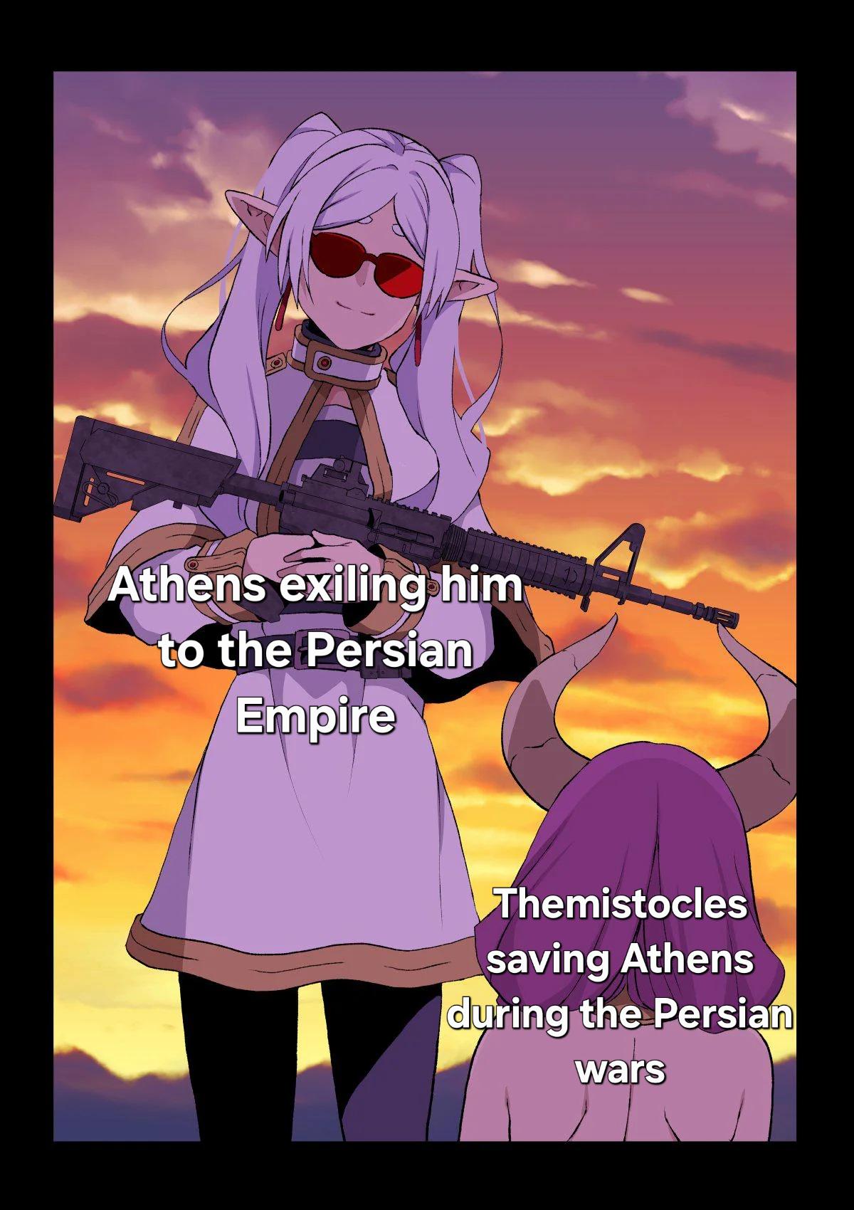 Athens exiling him to the Persian Empire Themistocles saving Athens during the Persian wars