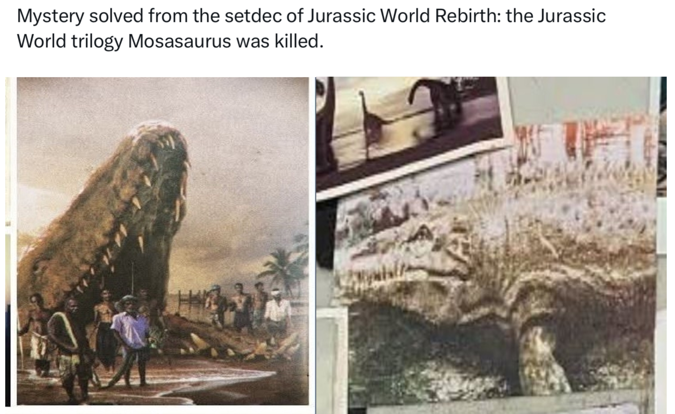 Mystery solved from the setdec of Jurassic World Rebirth: the Jurassic World trilogy Mosasaurus was killed.