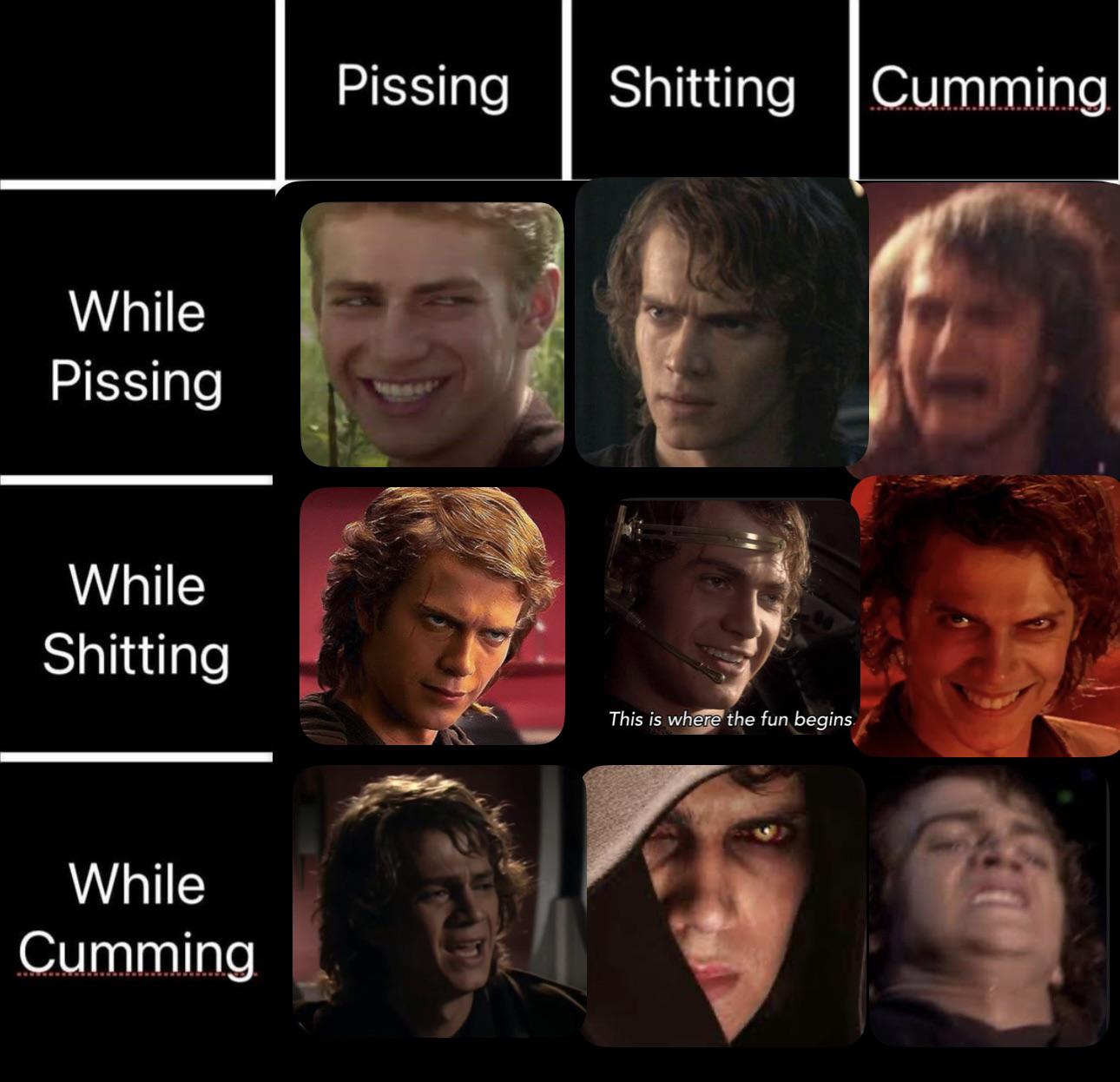 While Pissing While S------- While C------ Pissing S------- C------ This is where the fun begins.