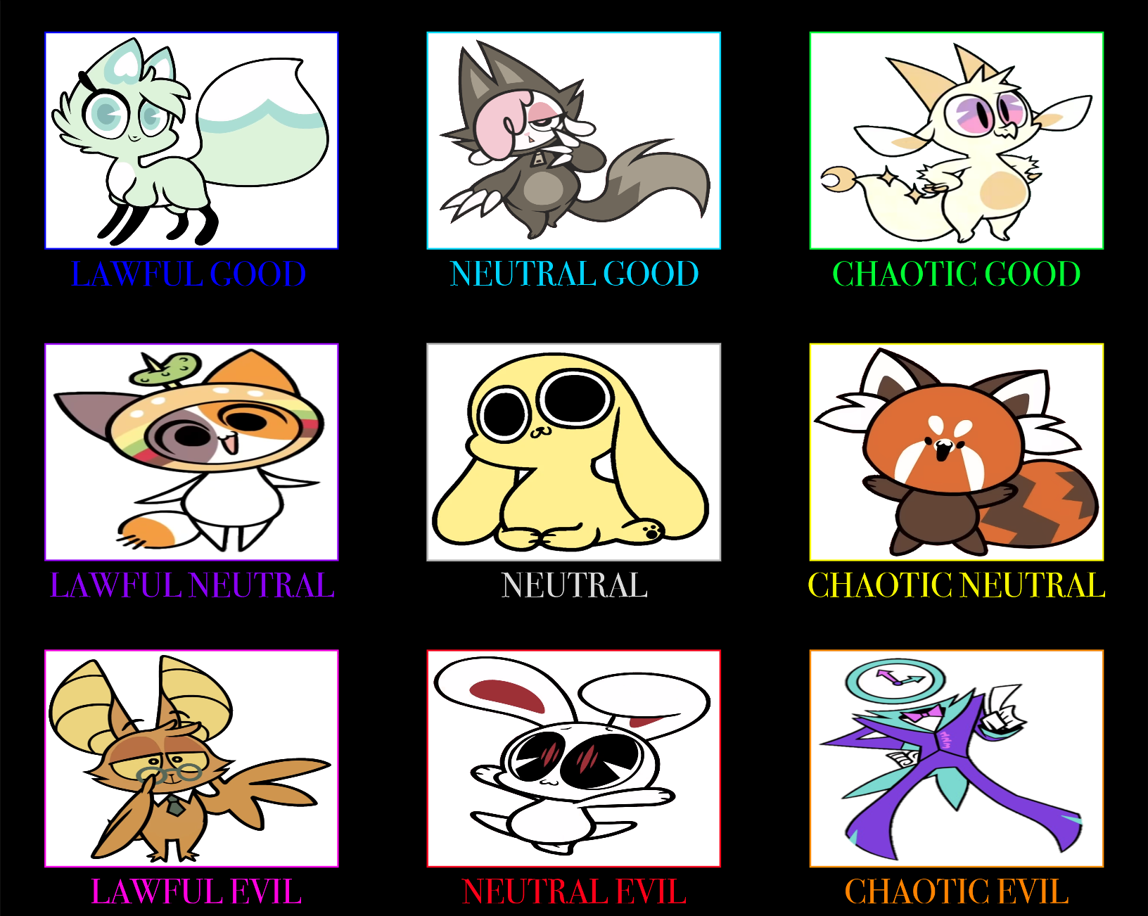 LAWFUL GOOD NEUTRAL GOOD CHAOTIC GOOD LAWFUL NEUTRAL NEUTRAL CHAOTIC NEUTRAL LAWFUL EVIL NEUTRAL EVIL CHAOTIC EVIL