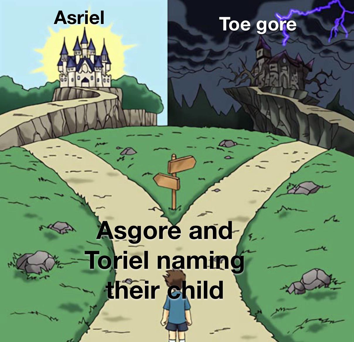A version of the "dramatic crossroads":https://knowyourmeme.com/memes/dramatic-crossroads meme. The meme is about Undertale.