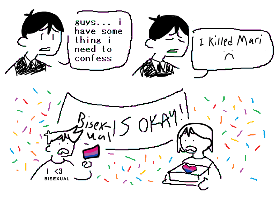 A redraw of the "guys i have something I need to tell you" meme. The meme references the game OMORI.