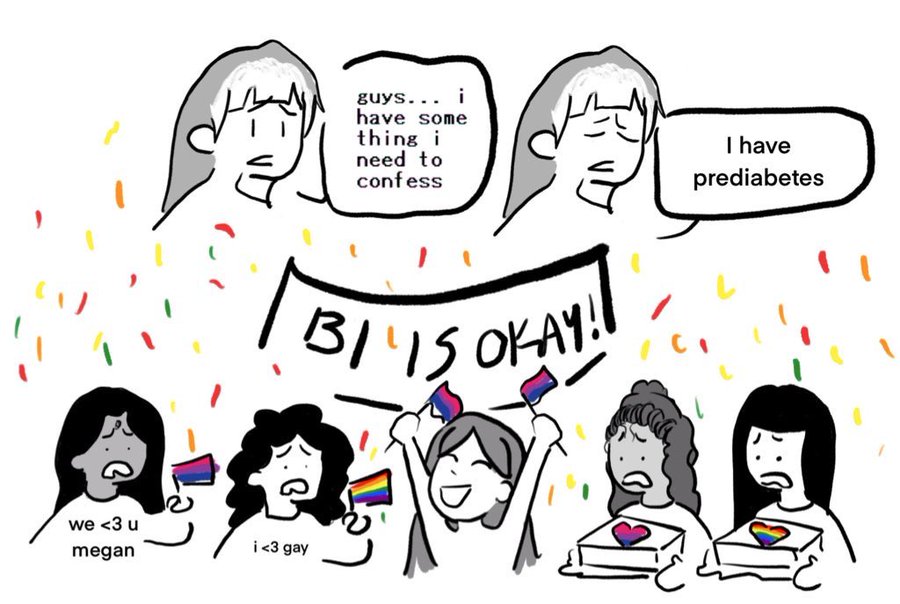 A redraw of the "guys i have something I need to tell you" meme. In the comic a woman confesses she is prediabetic.