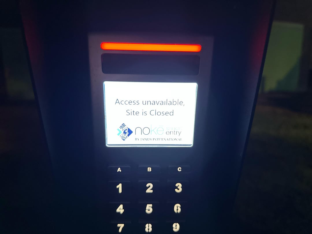 Access unavailable, Site is Closed noke entry BY JANUS INTERNATIONAL A B C 1 2 4 5 7